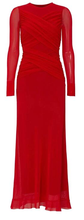My Store Dresses & Skirts - Fuzzi Long Sleeve Ruched Sheer Mesh Gown Red Size S Italy Pre-Loved MSRP $495